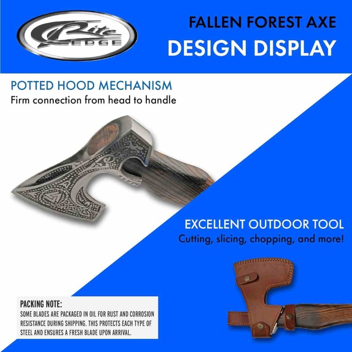 Grosse Hache Viking Fallen Forest Axe Lame Acier Carbone Manche Bois Etui Cuir PA882457 - Livraison Gratuite