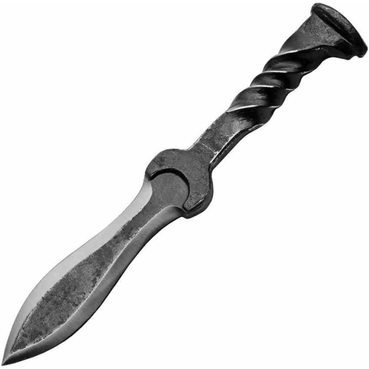Dague Wrench Sgian Dubh Spike Medieval Forgée Dans un Clou de Rail Acier Carbone Etui Cuir PA4444 - Livraison Gratuite