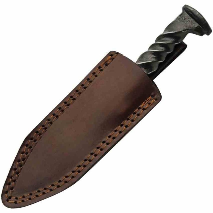 Dague Wrench Sgian Dubh Spike Medieval Forgée Dans un Clou de Rail Acier Carbone Etui Cuir PA4444 - Livraison Gratuite
