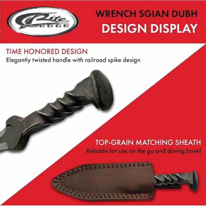 Dague Wrench Sgian Dubh Spike Medieval Forgée Dans un Clou de Rail Acier Carbone Etui Cuir PA4444 - Livraison Gratuite