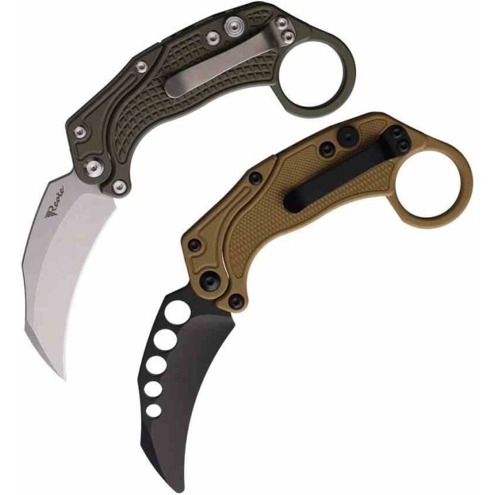 Set de 2 Karambits Reate Knives EXO-K Button Lock Manche Green Lame Acier N690 Blade Clip + Trainer REA118 - Livraison Gratuite