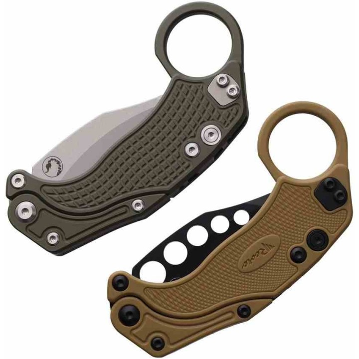 Set de 2 Karambits Reate Knives EXO-K Button Lock Manche Green Lame Acier N690 Blade Clip + Trainer REA118 - Livraison Gratuite