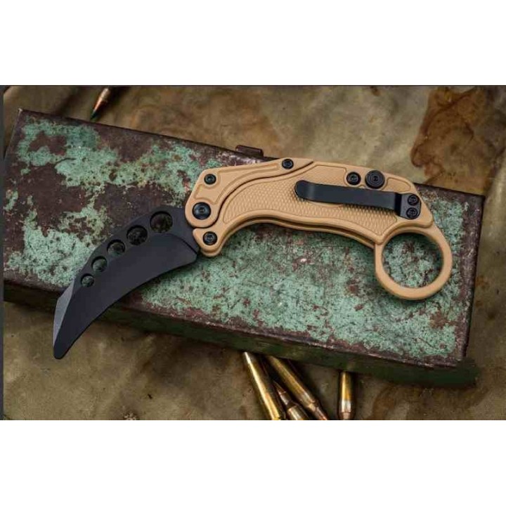 Set de 2 Karambits Reate Knives EXO-K Button Lock Manche Green Lame Acier N690 Blade Clip + Trainer REA118 - Livraison Gratuite