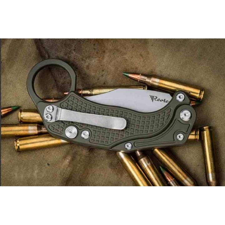 Set de 2 Karambits Reate Knives EXO-K Button Lock Manche Green Lame Acier N690 Blade Clip + Trainer REA118 - Livraison Gratuite