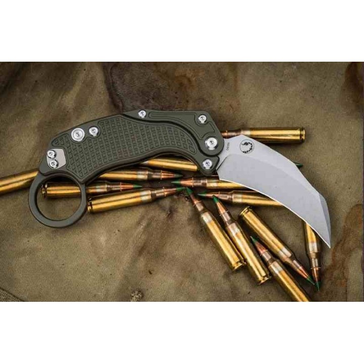 Set de 2 Karambits Reate Knives EXO-K Button Lock Manche Green Lame Acier N690 Blade Clip + Trainer REA118 - Livraison Gratuite