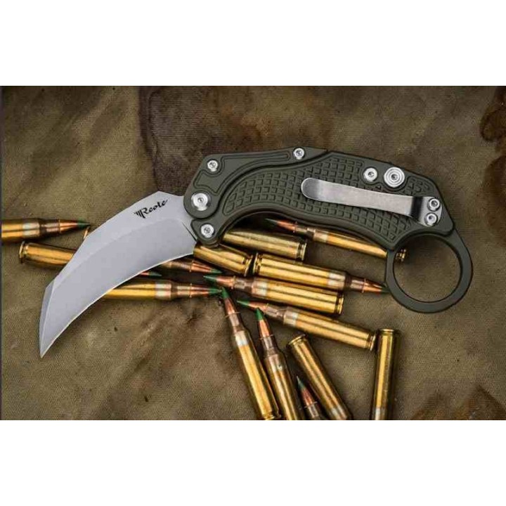 Set de 2 Karambits Reate Knives EXO-K Button Lock Manche Green Lame Acier N690 Blade Clip + Trainer REA118 - Livraison Gratuite