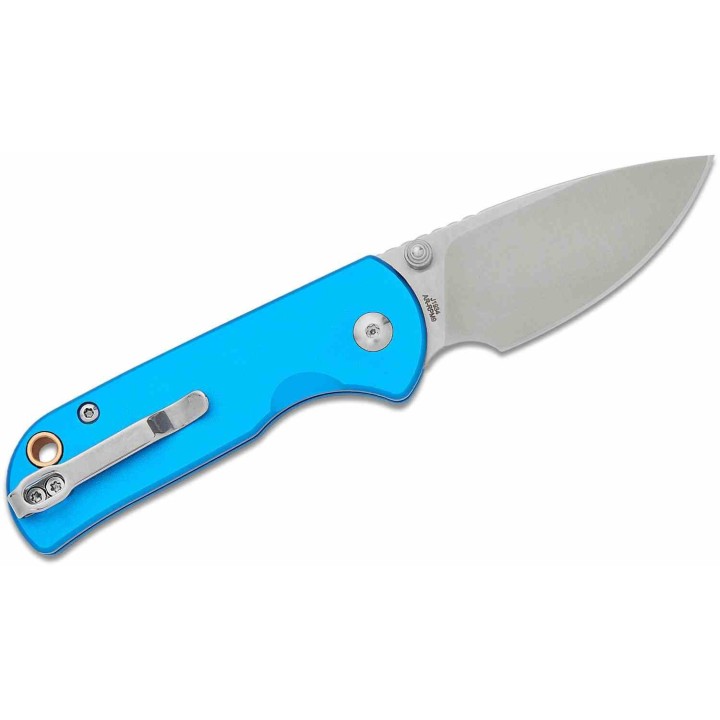 Couteau CJRB Cutlery Mica Blue Lame Acier AR-RPM9 Satin Manche Aluminum Button Lock IKBS Clip J1934BU - Livraison Gratuite