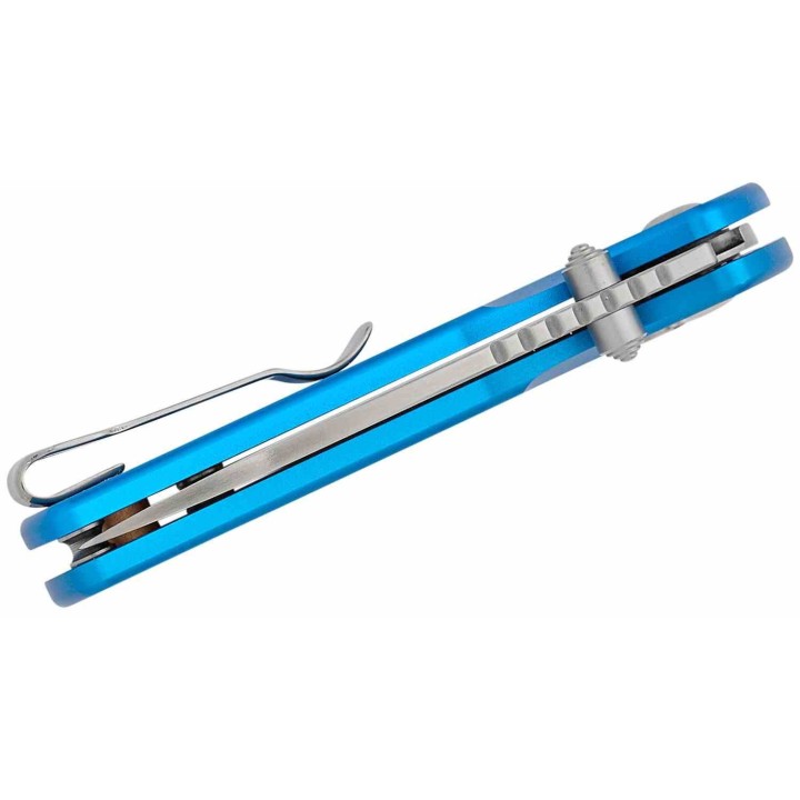 Couteau CJRB Cutlery Mica Blue Lame Acier AR-RPM9 Satin Manche Aluminum Button Lock IKBS Clip J1934BU - Livraison Gratuite
