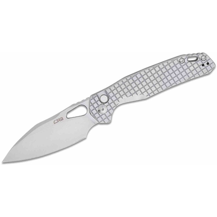 Couteau CJRB Frack Gray Lame Acier AR-RPM9 Stonewash Manche Acier IKBS Button Lock Clip J1931FST - Livraison Gratuite