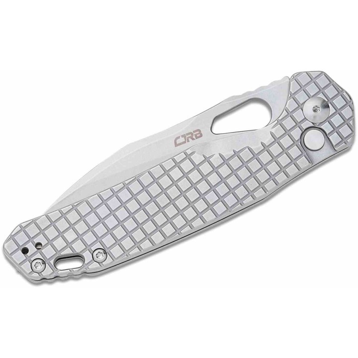 Couteau CJRB Frack Gray Lame Acier AR-RPM9 Stonewash Manche Acier IKBS Button Lock Clip J1931FST - Livraison Gratuite