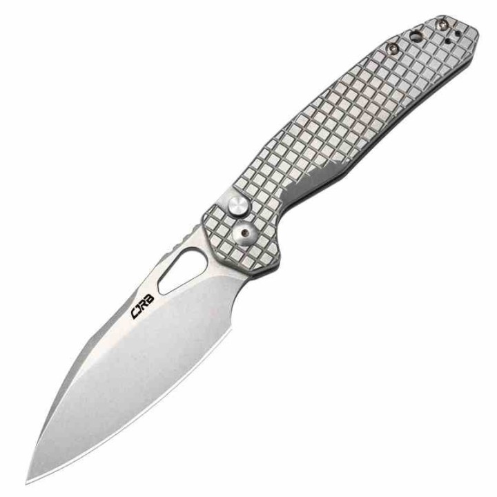 Couteau CJRB Frack Gray Lame Acier AR-RPM9 Stonewash Manche Acier IKBS Button Lock Clip J1931FST - Livraison Gratuite