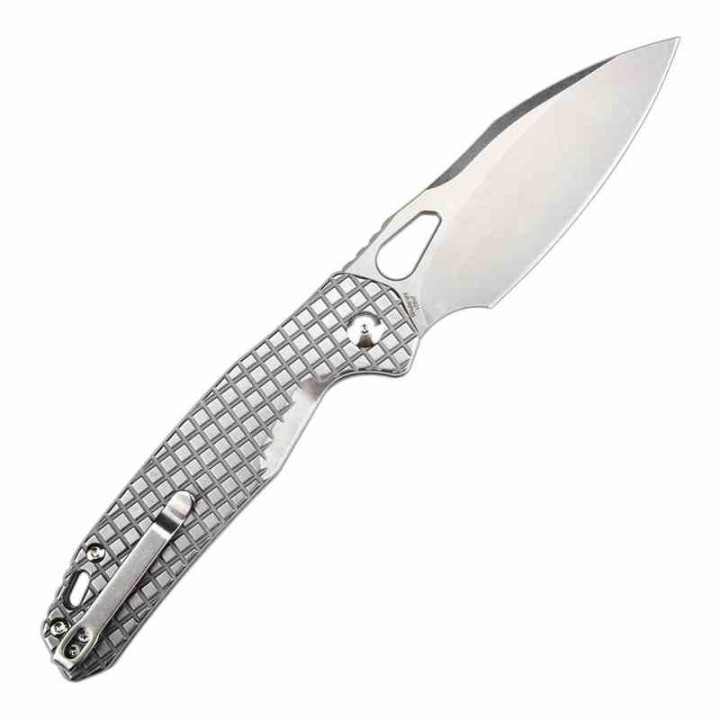 Couteau CJRB Frack Gray Lame Acier AR-RPM9 Stonewash Manche Acier IKBS Button Lock Clip J1931FST - Livraison Gratuite