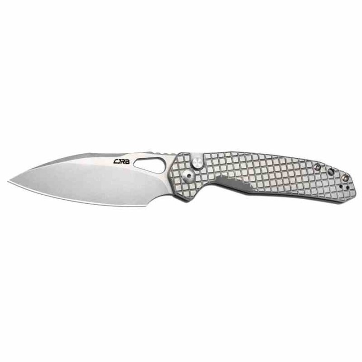 Couteau CJRB Frack Gray Lame Acier AR-RPM9 Stonewash Manche Acier IKBS Button Lock Clip J1931FST - Livraison Gratuite