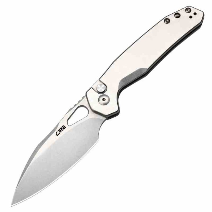 Couteau CJRB Frack Gray Lame Acier AR-RPM9 Stonewash Manche Acier IKBS Button Lock Clip J1931ST - Livraison Gratuite