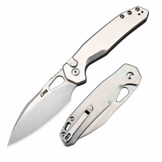 Couteau CJRB Frack Gray Lame Acier AR-RPM9 Stonewash Manche Acier IKBS Button Lock Clip J1931ST - Livraison Gratuite