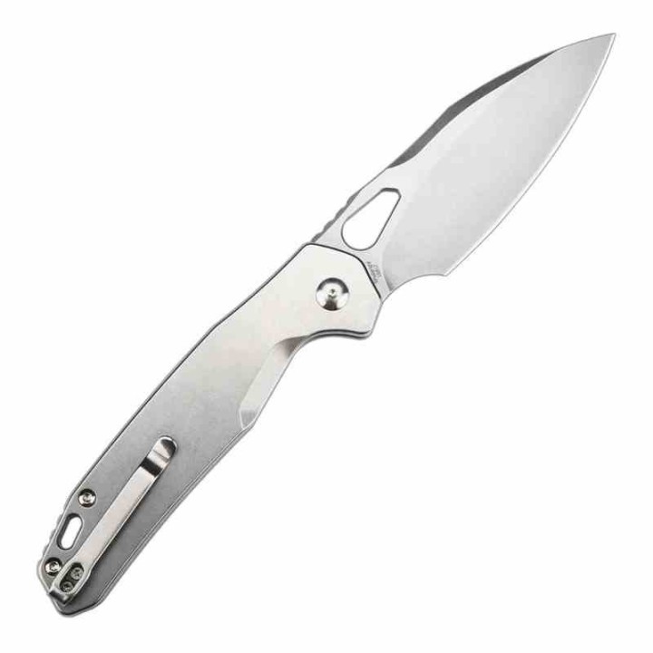 Couteau CJRB Frack Gray Lame Acier AR-RPM9 Stonewash Manche Acier IKBS Button Lock Clip J1931ST - Livraison Gratuite