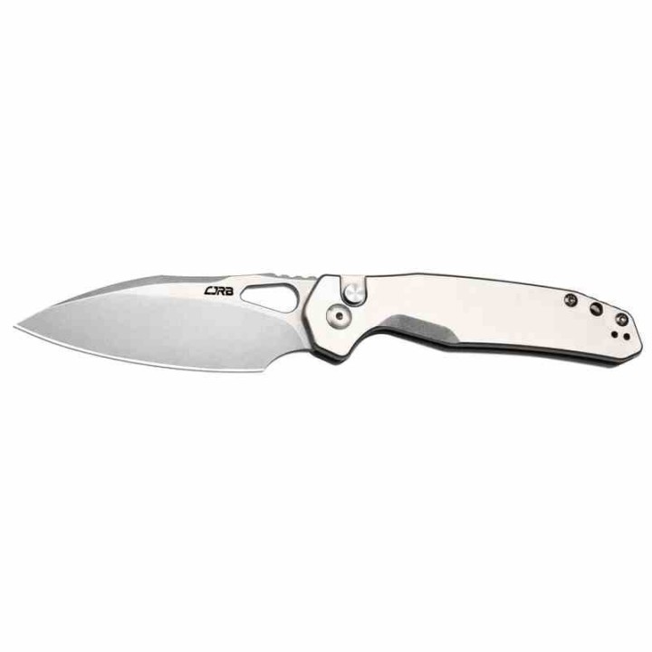Couteau CJRB Frack Gray Lame Acier AR-RPM9 Stonewash Manche Acier IKBS Button Lock Clip J1931ST - Livraison Gratuite