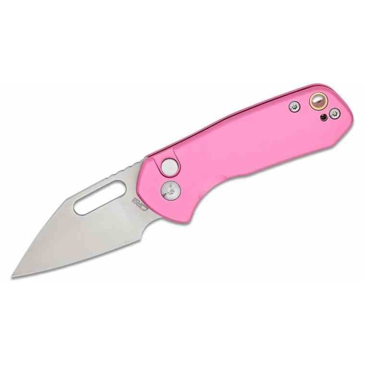 Couteau CJRB Mini Pyrite Pink Wharncliffe Lame Acier AR-RPM9 Sand Polished Button Lock IKBS Clip J1933PK - Livraison Gratuite