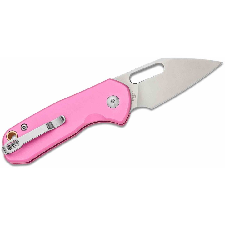 Couteau CJRB Mini Pyrite Pink Wharncliffe Lame Acier AR-RPM9 Sand Polished Button Lock IKBS Clip J1933PK - Livraison Gratuite