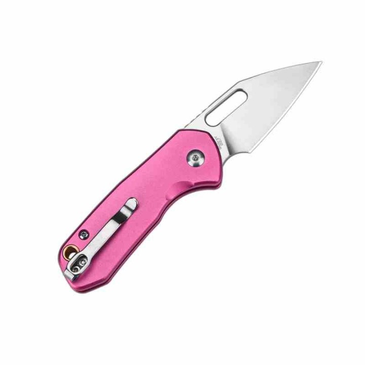 Couteau CJRB Mini Pyrite Pink Wharncliffe Lame Acier AR-RPM9 Sand Polished Button Lock IKBS Clip J1933PK - Livraison Gratuite