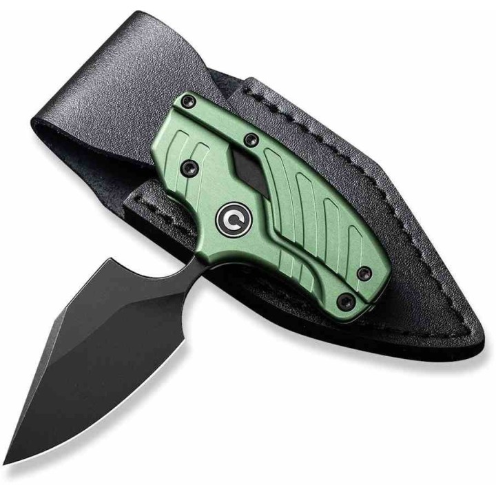 Couteau CIVIVI Typhoeus Green Push Dagger Lame Acier 14C28N Black Manche Aluminum Etui Cuir CIVC210364 - Livraison Gratuite