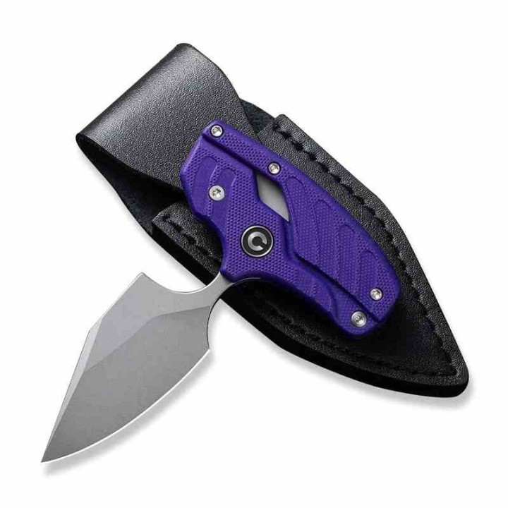 Couteau CIVIVI Typhoeus Purple Push Dagger Lame Acier 14C28N Black Manche Aluminum Etui Cuir CIVC210362 - Livraison Gratuite