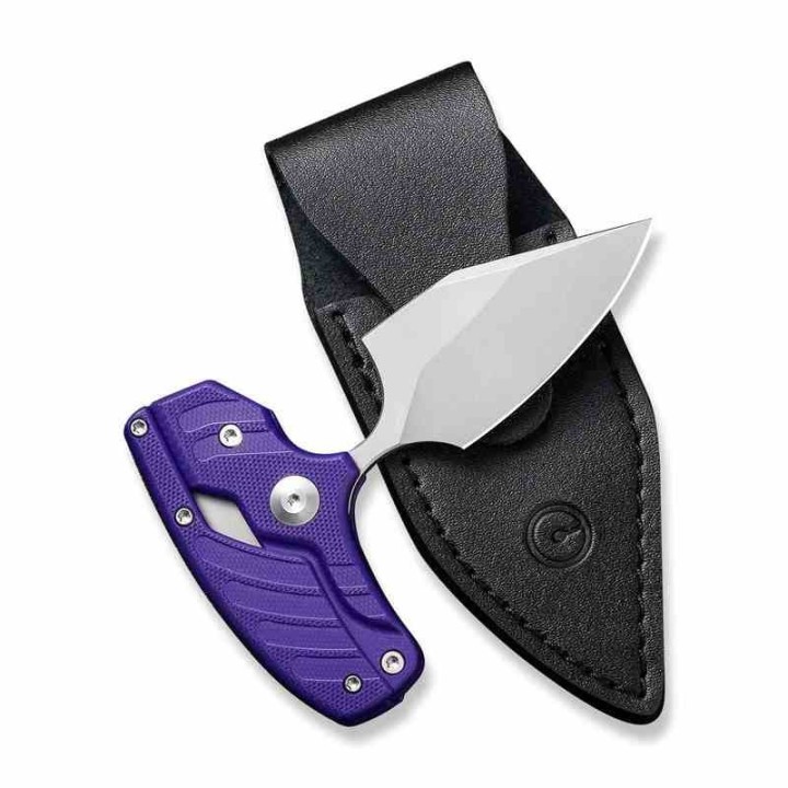 Couteau CIVIVI Typhoeus Purple Push Dagger Lame Acier 14C28N Black Manche Aluminum Etui Cuir CIVC210362 - Livraison Gratuite