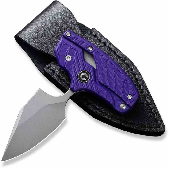 Couteau CIVIVI Typhoeus Purple Push Dagger Lame Acier 14C28N Black Manche Aluminum Etui Cuir CIVC210362 - Livraison Gratuite