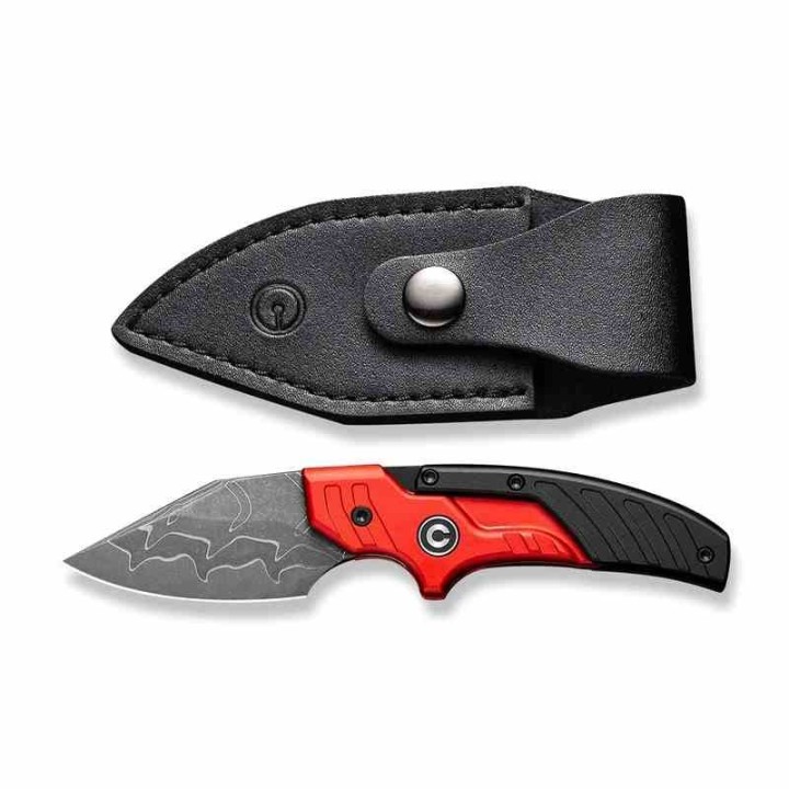Couteau CIVIVI Typhoeus Red & Black Push Dagger Lame Acier Damas Black Manche Alu Etui Cuir CIVC21036DS1 - Livraison Gratuite