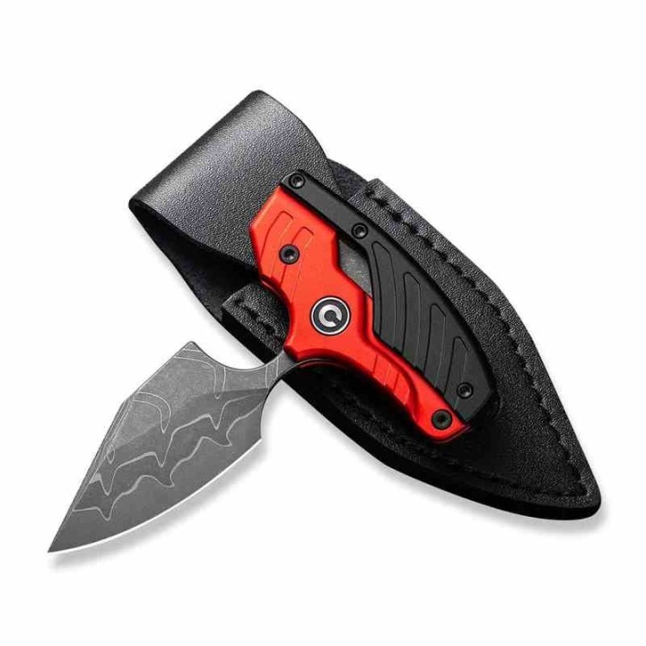 Couteau CIVIVI Typhoeus Red & Black Push Dagger Lame Acier Damas Black Manche Alu Etui Cuir CIVC21036DS1 - Livraison Gratuite