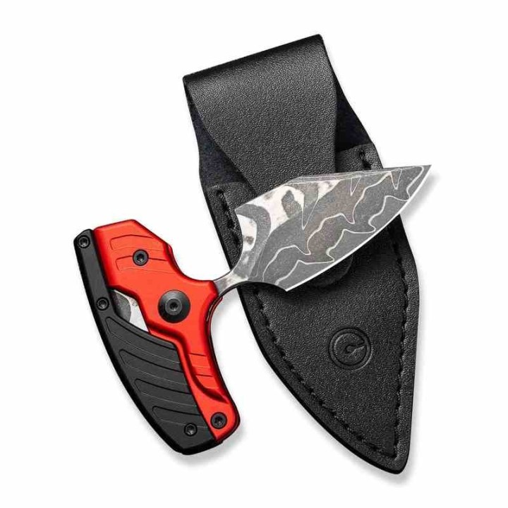 Couteau CIVIVI Typhoeus Red & Black Push Dagger Lame Acier Damas Black Manche Alu Etui Cuir CIVC21036DS1 - Livraison Gratuite