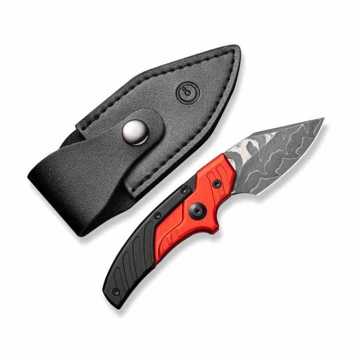 Couteau CIVIVI Typhoeus Red & Black Push Dagger Lame Acier Damas Black Manche Alu Etui Cuir CIVC21036DS1 - Livraison Gratuite