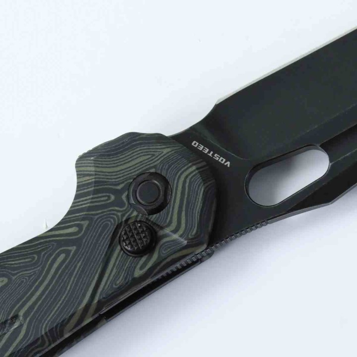 Couteau Vosteed Thunderbird Green Lame Acier S35VN Blackwash Manche GT-Mascus IKBS Button Lock Clip VOSTBSG2 - Livraion Gratuite
