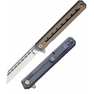 Couteau BucknBear Thunderbird Blue/Gold Manche Titane Lame Acier D2 IKBS Framelock Clip BNB1939D - Livraison Gratuite