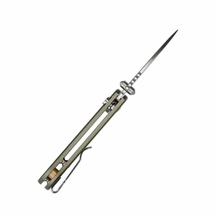 Couteau CJRB Mica Green Lame Acier AR-RPM9 Satin Manche Aluminum Button Lock IKBS Clip J1934GN - Livraison Gratuite