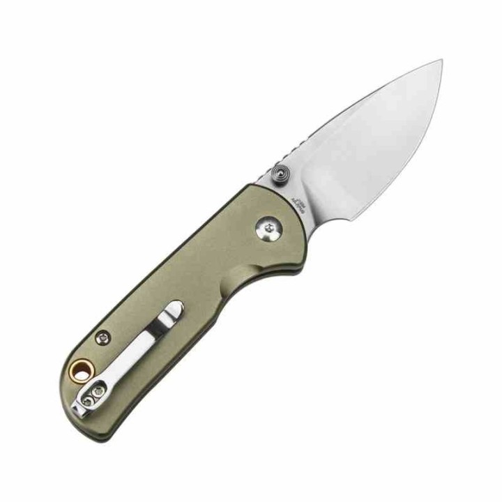 Couteau CJRB Mica Green Lame Acier AR-RPM9 Satin Manche Aluminum Button Lock IKBS Clip J1934GN - Livraison Gratuite