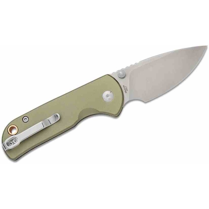 Couteau CJRB Mica Green Lame Acier AR-RPM9 Satin Manche Aluminum Button Lock IKBS Clip J1934GN - Livraison Gratuite