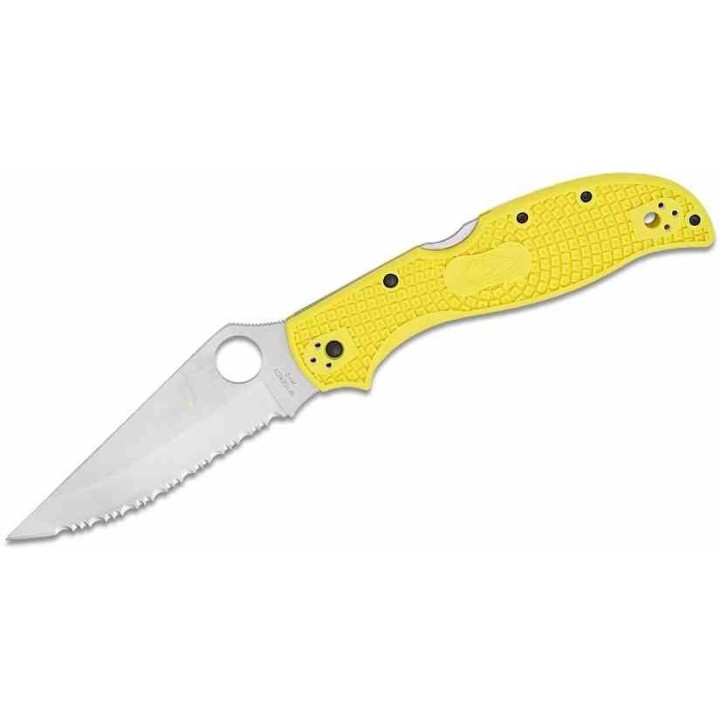 Couteau Spyderco Stretch 2 XL Salt Yellow Lame Acier H-2 Serr Manche FRN Lockback Made Japan SC258SYL - Livraison Gratuite