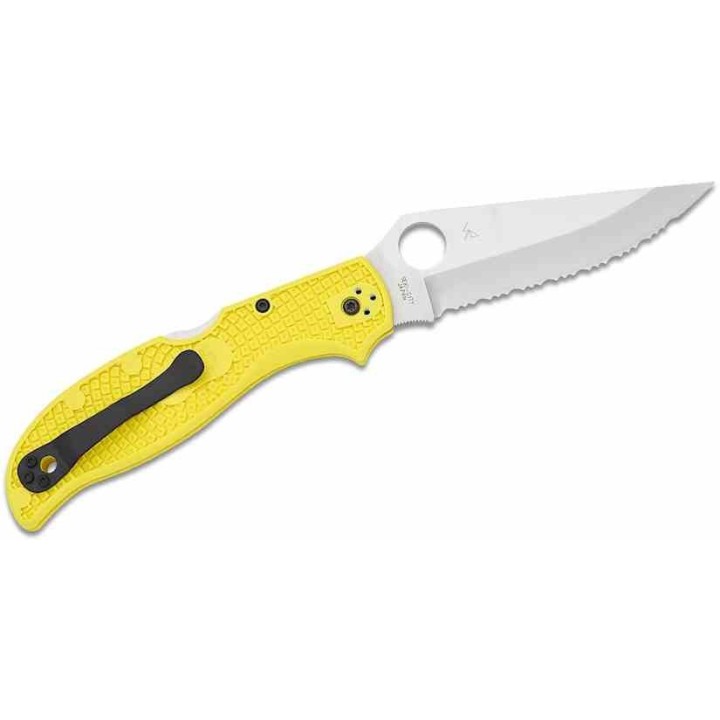 Couteau Spyderco Stretch 2 XL Salt Yellow Lame Acier H-2 Serr Manche FRN Lockback Made Japan SC258SYL - Livraison Gratuite