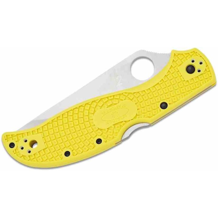 Couteau Spyderco Stretch 2 XL Salt Yellow Lame Acier H-2 Serr Manche FRN Lockback Made Japan SC258SYL - Livraison Gratuite