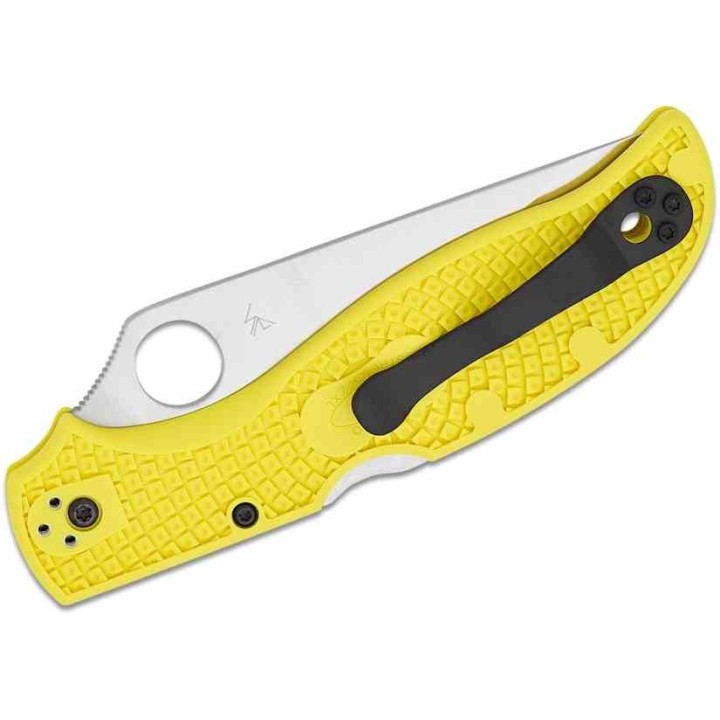 Couteau Spyderco Stretch 2 XL Salt Yellow Lame Acier H-2 Serr Manche FRN Lockback Made Japan SC258SYL - Livraison Gratuite