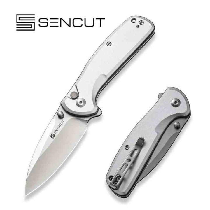 Couteau Sencut ArcBlast Silver Lame Acier 9Cr18MoV Satin Manche Alu Button Lock IKBS Clip S22043B2 - Livraison Gratuite