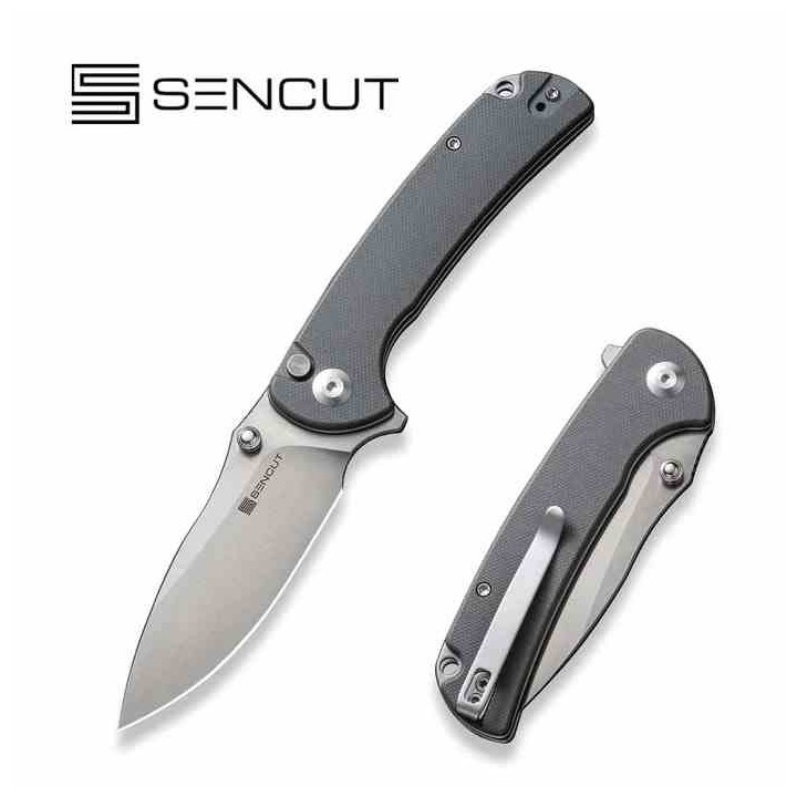 Couteau Sencut Pulsewave Gray Lame Acier 9Cr18MoV Satin Manche G10 Button Lock IKBS Clip S230322 - Livraison Gratuite