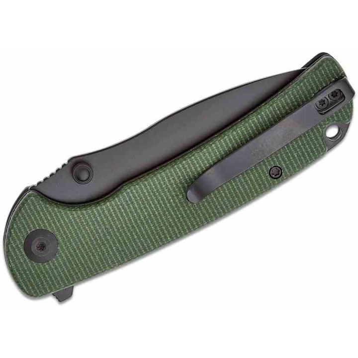 Couteau Sencut Pulsewave Green Lame Acier 9Cr18MoV Black Manche Micarta Button Lock IKBS Clip S230323 - Livraison Gratuite