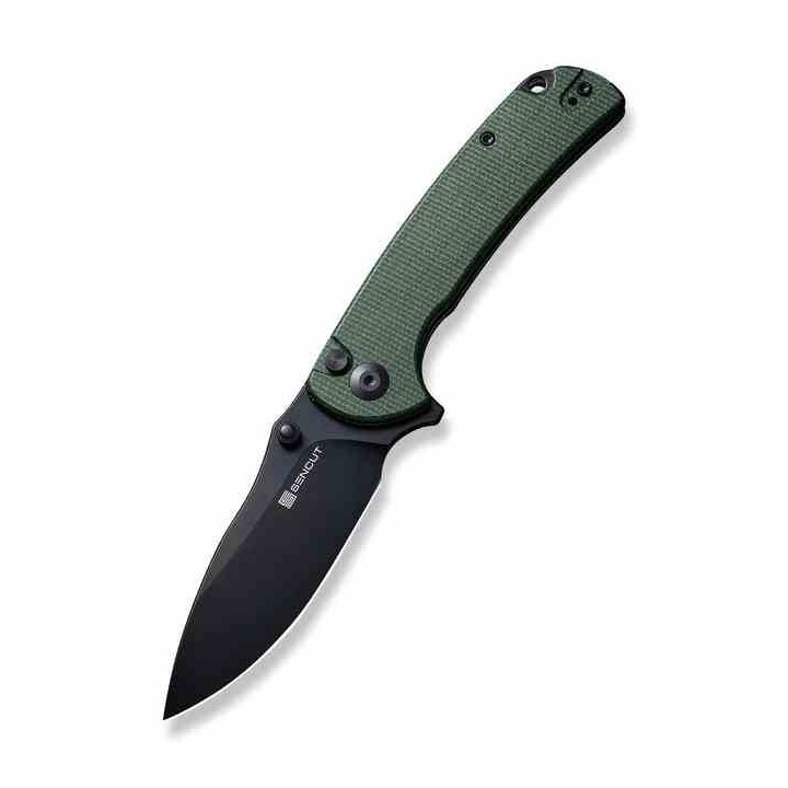Couteau Sencut Pulsewave Green Lame Acier 9Cr18MoV Black Manche Micarta Button Lock IKBS Clip S230323 - Livraison Gratuite