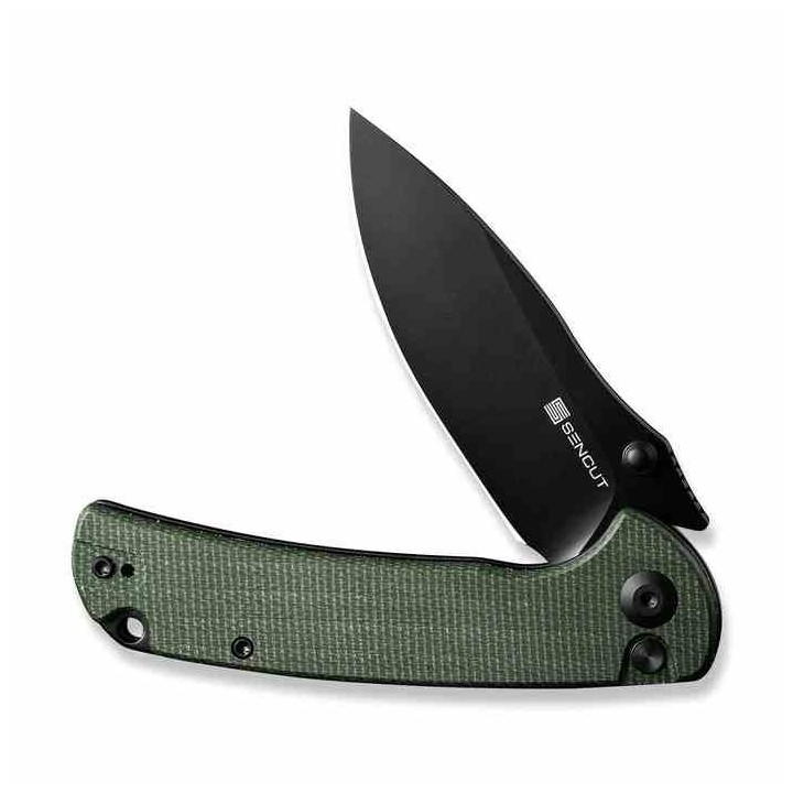 Couteau Sencut Pulsewave Green Lame Acier 9Cr18MoV Black Manche Micarta Button Lock IKBS Clip S230323 - Livraison Gratuite