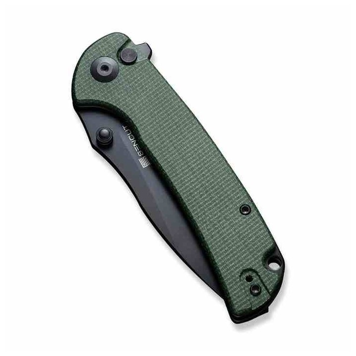Couteau Sencut Pulsewave Green Lame Acier 9Cr18MoV Black Manche Micarta Button Lock IKBS Clip S230323 - Livraison Gratuite