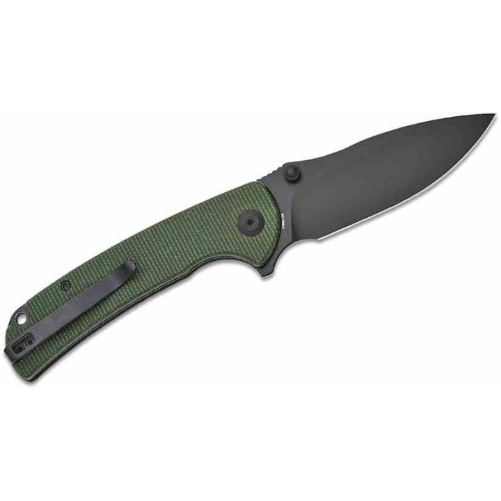 Couteau Sencut Pulsewave Green Lame Acier 9Cr18MoV Black Manche Micarta Button Lock IKBS Clip S230323 - Livraison Gratuite
