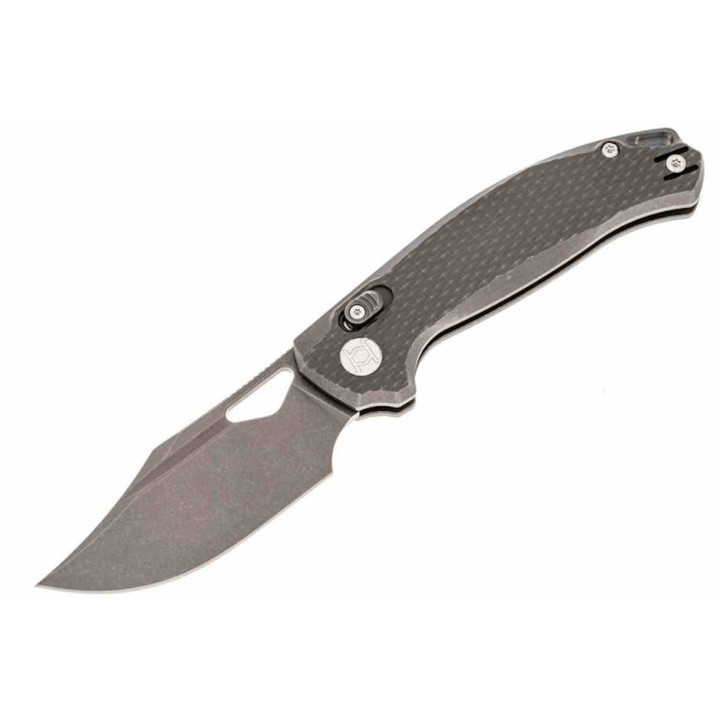 Couteau Kunwu Django Manche Titane Lame Acier Elmax Stonewash IKBS Button Lock Clip KUNX707T1S - Livraison Gratuite