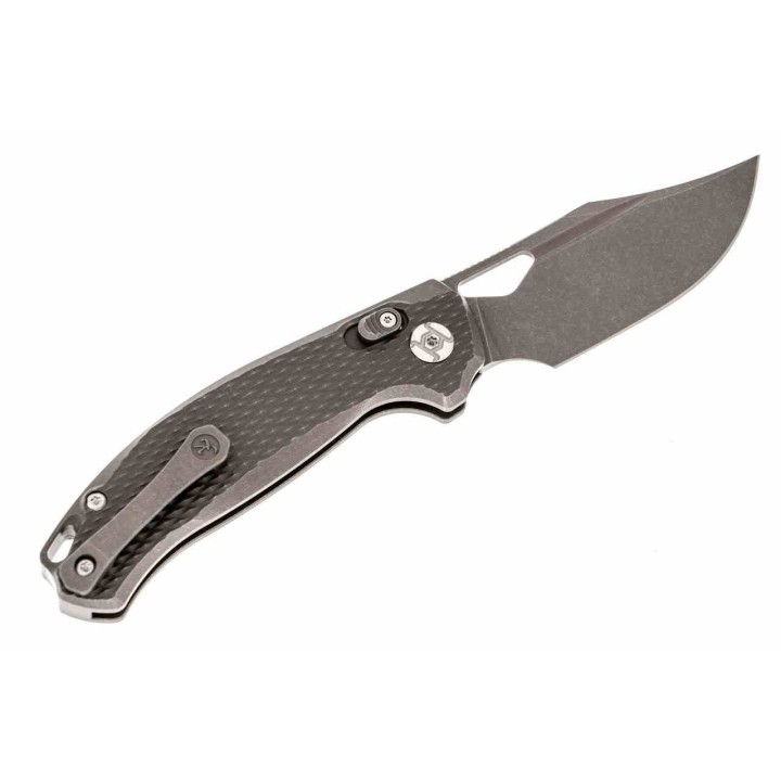 Couteau Kunwu Django Manche Titane Lame Acier Elmax Stonewash IKBS Button Lock Clip KUNX707T1S - Livraison Gratuite